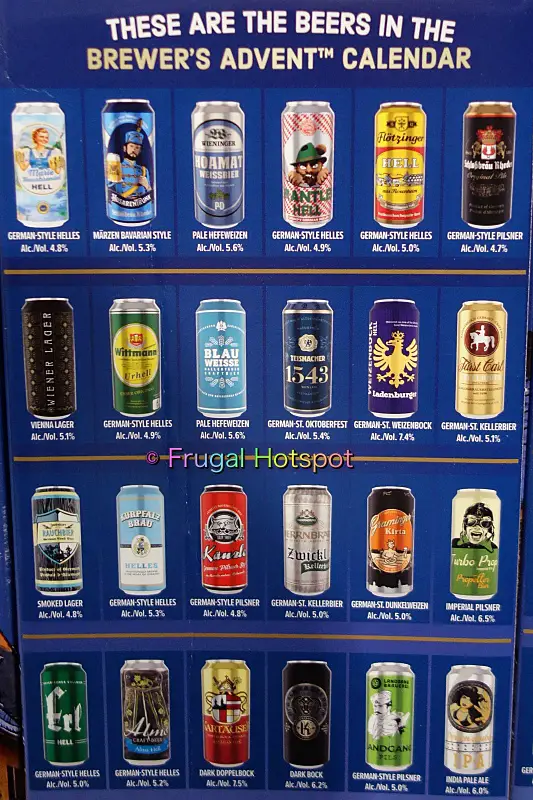 beers included in the Costco Beer advent calendar 2021