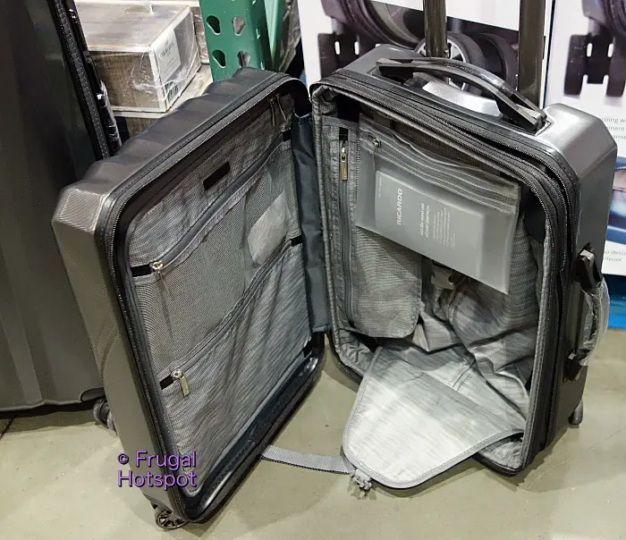 Interior Carry on Ricardo Windsor Luggage | Costco display