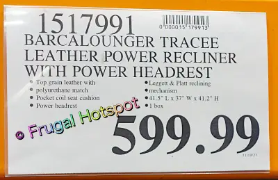Barcalounger Tracee Leather Recliner with Power Rest | Costco Price