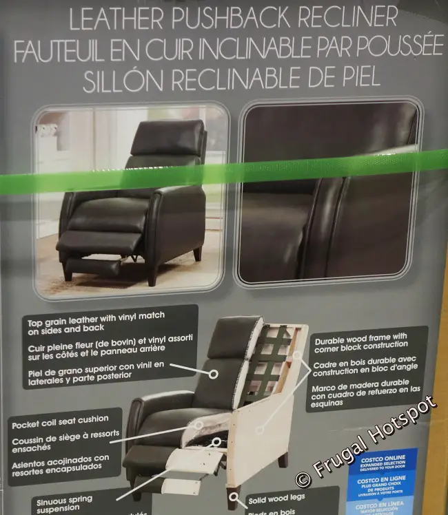 Details Synergy Home Furnishings Decklyn Leather Pushback Recliner | Costco