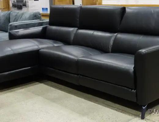 Hoffman Leather Power Reclining Sectional by Gilman Creek Furniture | angled view | Costco Display
