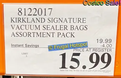 Kirkland Signature Vacuum Sealing Bags and Rolls | Costco Sale Price | Item 8122017