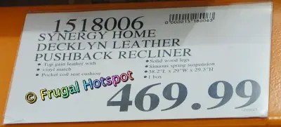 Synergy Home Furnishings Decklyn Leather Pushback Recliner | Costco Price
