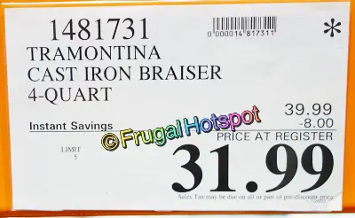Tramontina 4-Quart Enameled Cast Iron Braiser | Costco Sale Price
