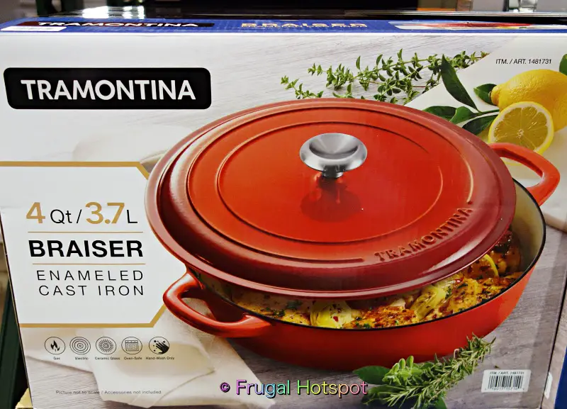 Tramontina 4-Quart Enameled Cast Iron Braiser in red | Costco