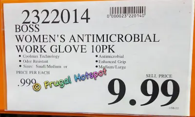 Boss Womens Antimicrobial Work Gloves | Costco Price