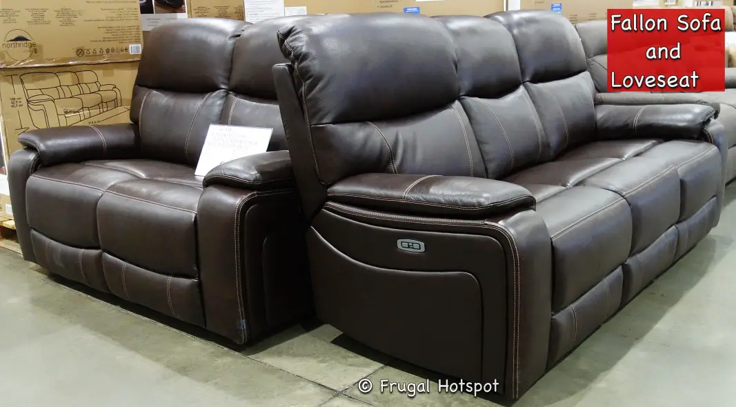 Fallon Leather Power Reclining Sofa and Loveseat | Costco Display