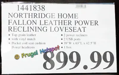 Northridge Home Fallon Leather Power Reclining Loveseat | Costco Price