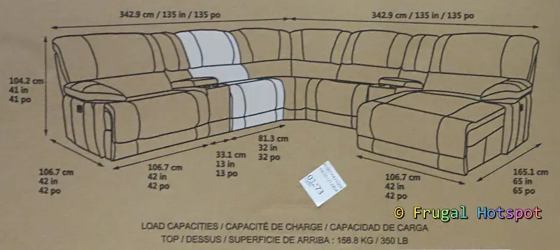 Petaluma Fabric Power Reclining Sectional | dimensions | Costco