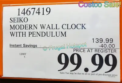 Seiko Mid-Century Modern Wall Clock with Pendulum | Costco Sale Price