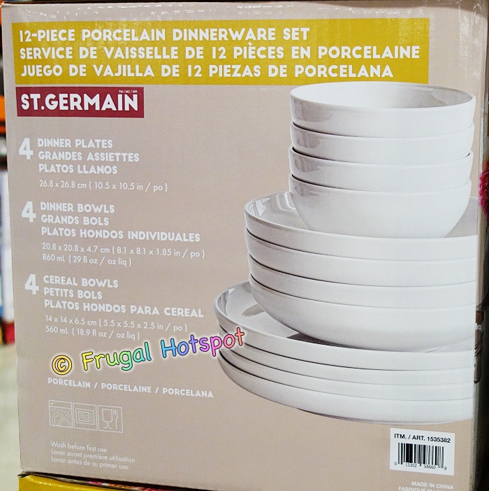 overandback St Germain 12 Piece Dinnerware Set | dimensions | Costco
