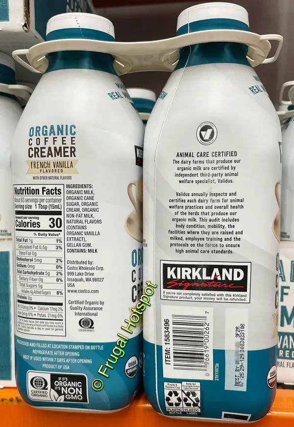 Kirkland Signature Organic Coffee Creamer French Vanilla Flavor | Ingredients and Nutrition Facts | Costco