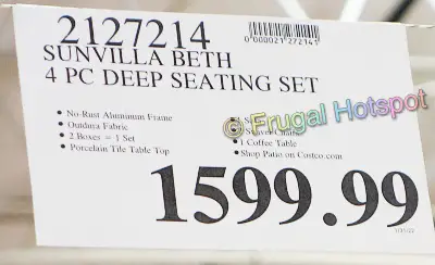 SunVilla Beth 4 piece Deep Seating Set | Costco Price