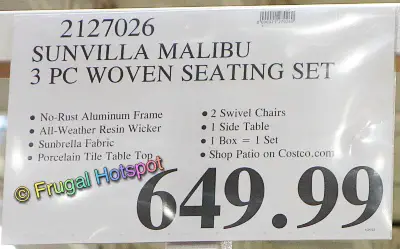SunVilla Malibu Woven Balcony Seating Set | Costco Price