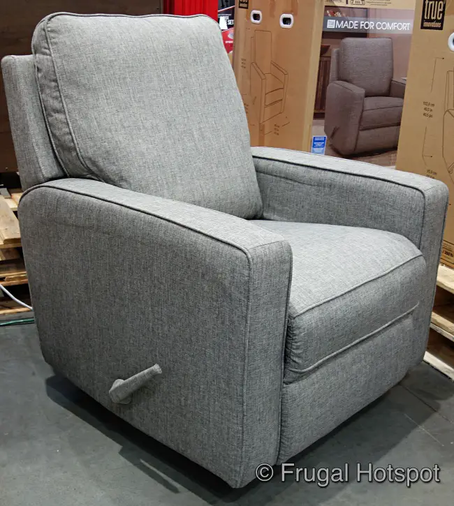 True Innovations Maine Fabric Swivel Glider Recliner | angled view | Costco Display