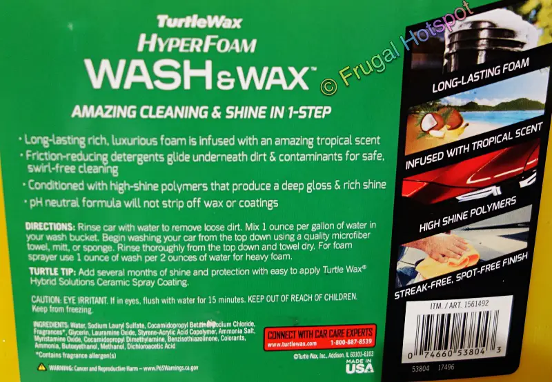 Turtle Wax HyperFoam Wash & Wax directions | Costco