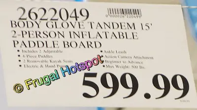 Body Glove Tandem 15' Inflatable 2 Person Stand-Up Paddle Board Package | Costco Price