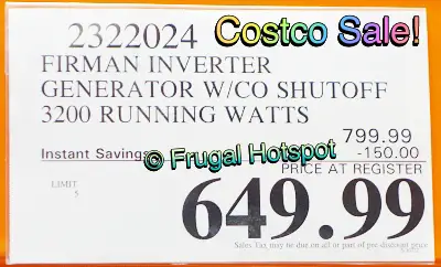 Firman 3200W Running : 4000W Peak Dual Fuel Inverter Generator | Costco Sale Price