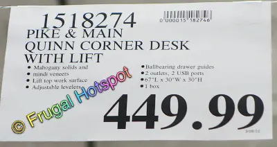 Pike and Main Quinn Corner Desk | Costco Price