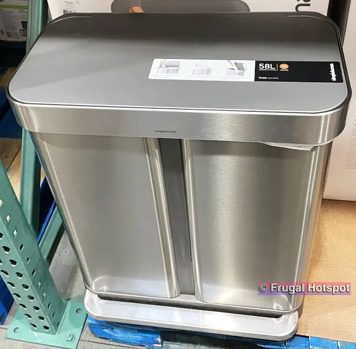 Simplehuman 58L Dual Compartment Step Can with Plastic Lid | Costco Display