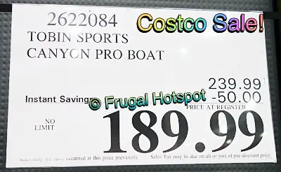 Tobin Sports Canyon Pro Inflatable Boat | Costco Sale Price