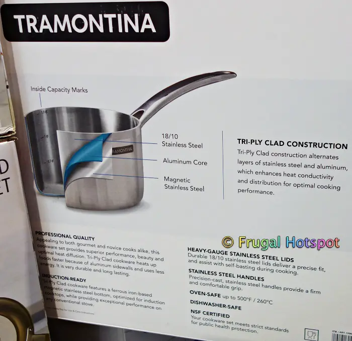 Tramontina Tri-Ply Clad Stainless Steel Cookware Set details | Costco
