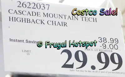 Cascade Mountain Tech High Back Chair | Costco Sale Price