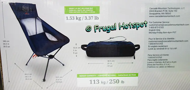 Cascade Mountain Tech High Back Chair specs | Costco