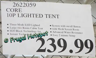 Core 10-Person Lighted Instant Cabin Tent | Costco Price