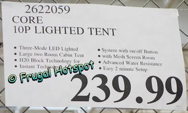 CORE EQUIPMENT 10 PERSON LIGHTED INSTANT CABIN TENT WITH AWNING