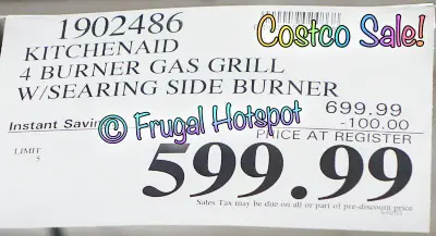 KitchenAid 4-Burner Gas Grill w:Side Burner | Costco Sale Price