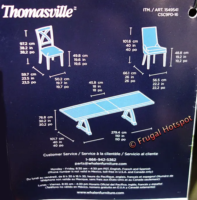 Thomasville Abril 9-Piece Dining Set | Dimensions | Costco