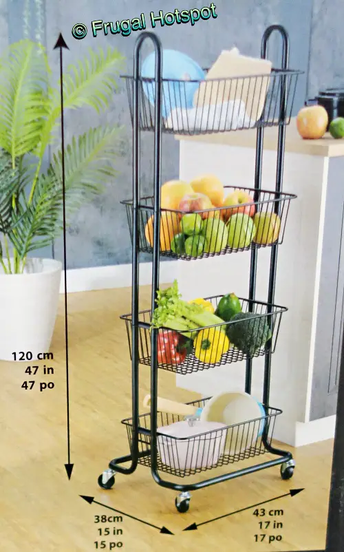 Edifice 4-Tier Rolling Basket Cart | Dimensions | Costco