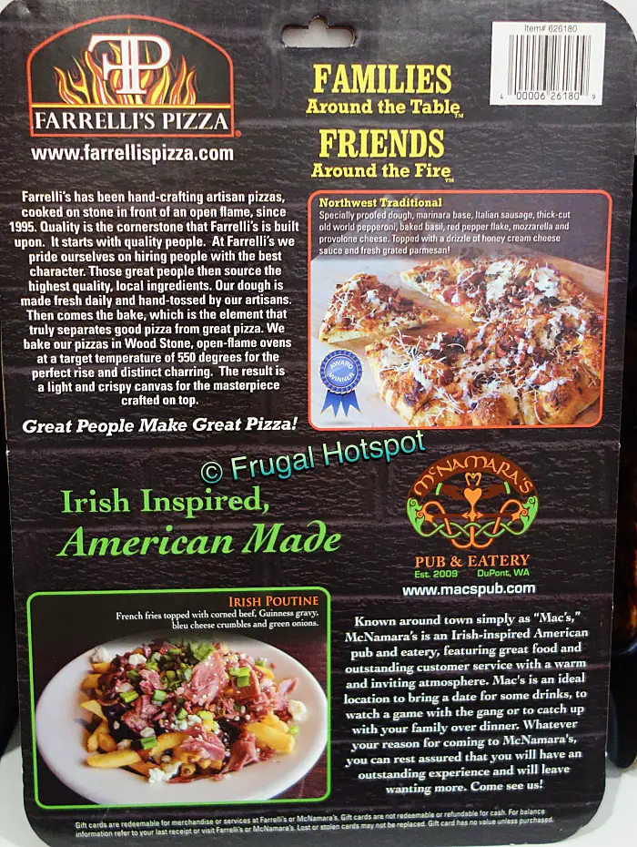 Farrelli's Pizza Gift Card info | Costco