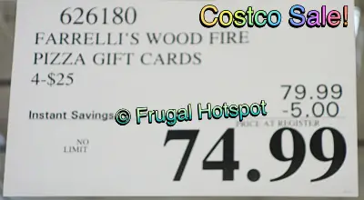 Farrelli's Pizza Gift Cards | Costco Sale Price