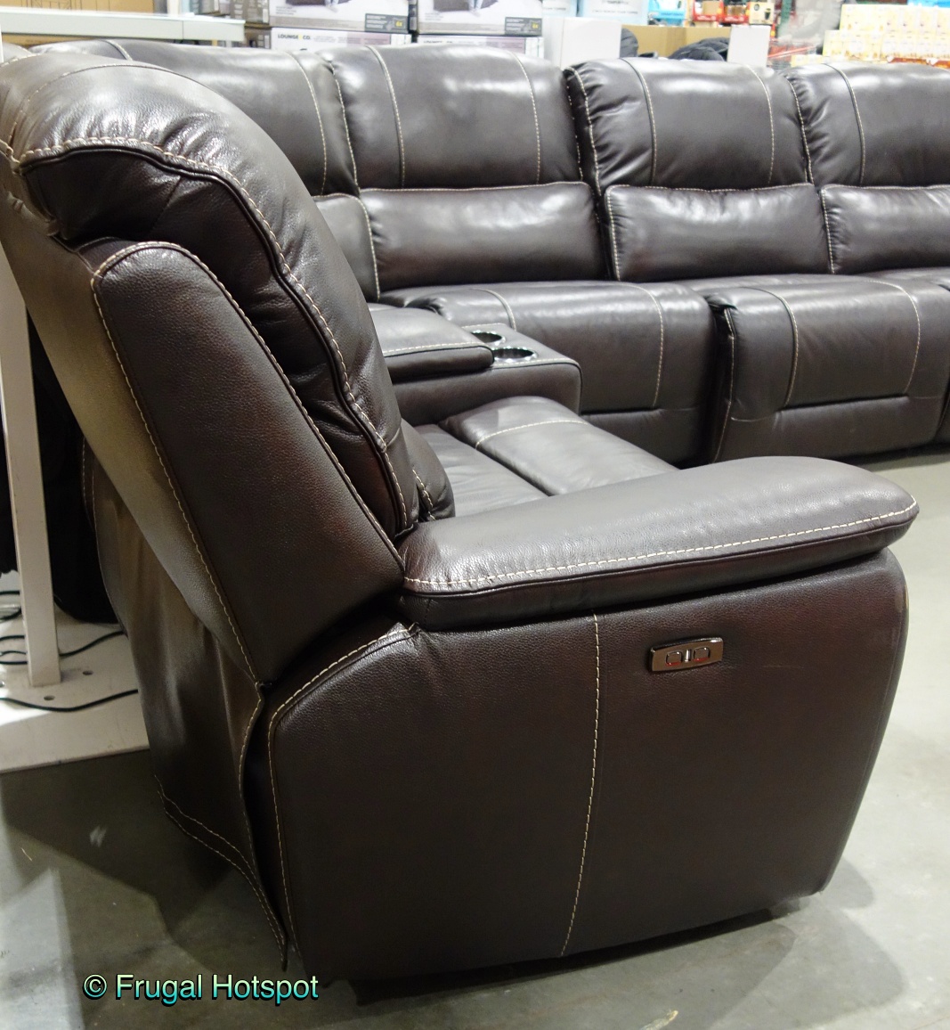 Gilman Creek Malachi Leather Power Reclining Sectional | side view | Costco Display