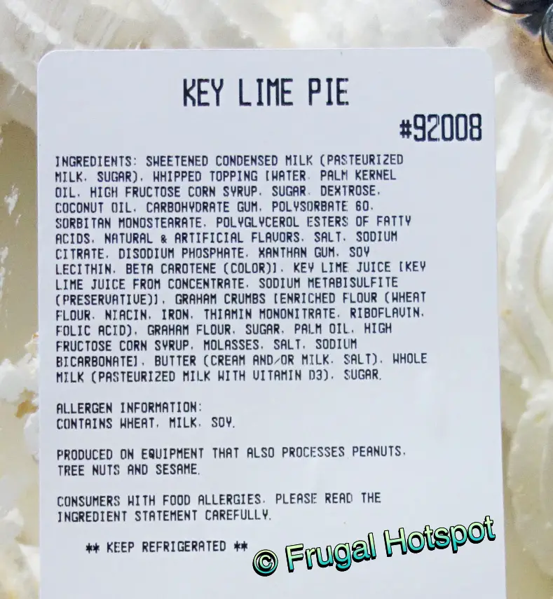 KS Key Lime Pie Ingredients | Costco