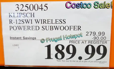 Klipsch R-12SWi Wireless Subwoofer | Costco Sale Price 2
