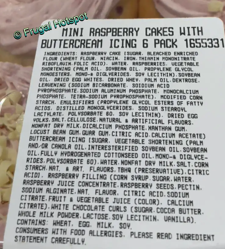 Mini Raspberry Cakes | Ingredient list | Costco