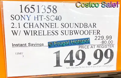 Sony Soundbar and Wireless Subwoofer Set | Costco Sale Price