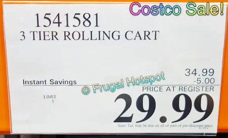 3-Tier Rolling Cart | Costco Sale Price