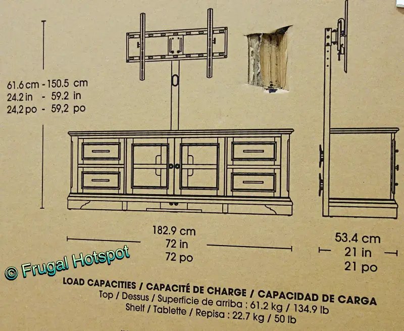 Bayside Furnishings Ashlyn 3-in-1 TV Console by Whalen | Dimensions | Costco