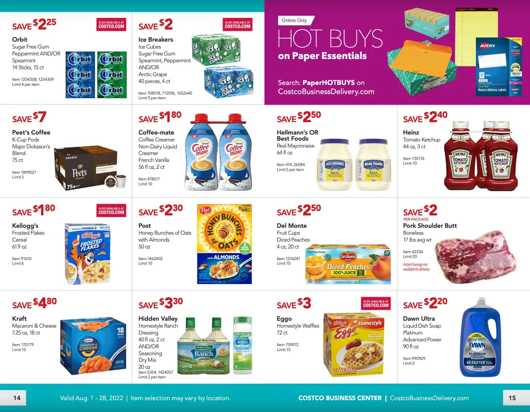 Costco Business Center Coupon Book AUGUST 2022 | Pages 14 and 15