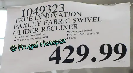True Innovations Paxley Fabric Swivel Glider Recliner | Costco Price
