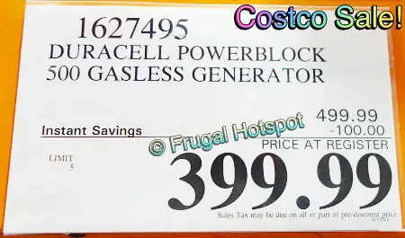 Duracell PowerBlock 500 Gasless : Battery Generator | Costco Sale Price
