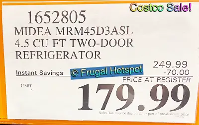 Midea 4.5 Cu Ft Compact Refrigerator | Costco Sale Price