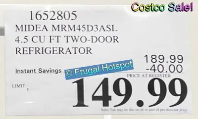 Midea Two Door Mini Fridge | Costco Sale Price | Item 1652805