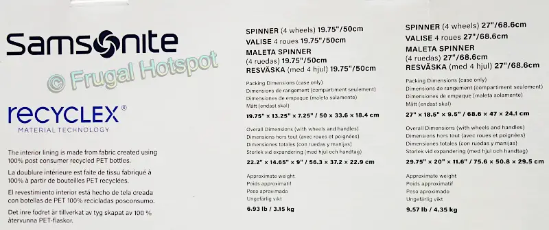 Samsonite Renew Luggage | dimensions | Costco