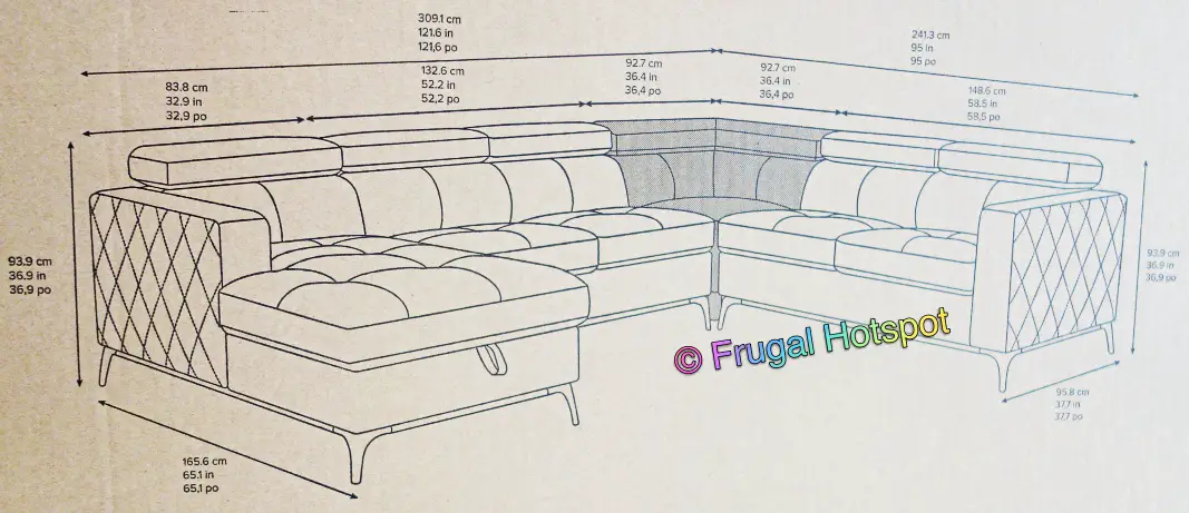 Abbyson Blaise Fabric Sectional | Dimensions