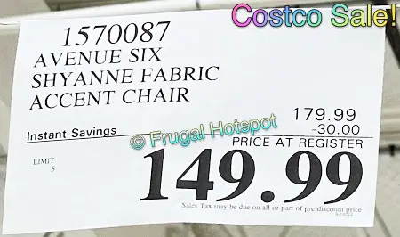 Avenue Six Shyanne Fabric Accent Chair | Costco Sale Price
